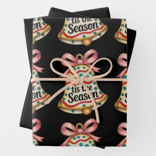Tis The Season Christmas Bell Xmas Holiday Family Wrapping Paper Sheet