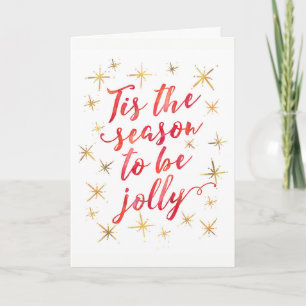 Tis the season Christmas Card red and gold