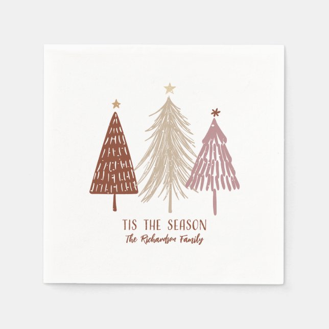 Tis The Season Christmas Festive Trees Holiday Napkin (Front)