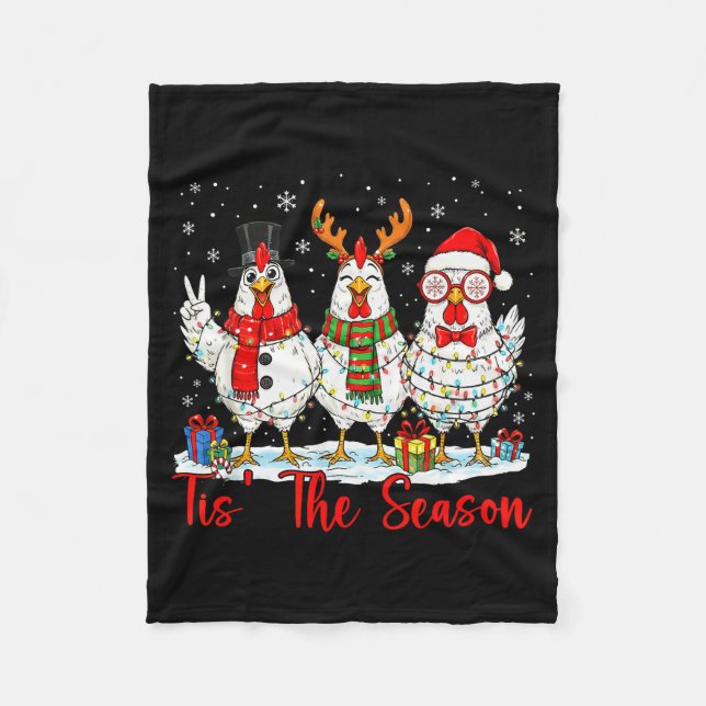 Tis The Season Christmas Funny Chicken Santa Hat X Fleece Blanket (Front)
