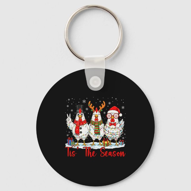 Tis The Season Christmas Funny Chicken Santa Hat X Key Ring (Front)
