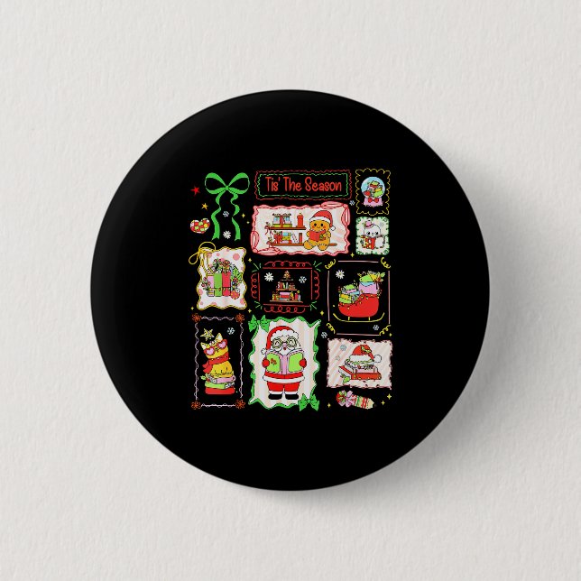 Tis The Season Christmas Gingerbread Santa Book Te 6 Cm Round Badge (Front)