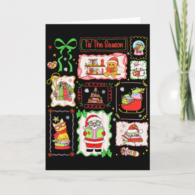 Tis The Season Christmas Gingerbread Santa Book Te Card (Front)