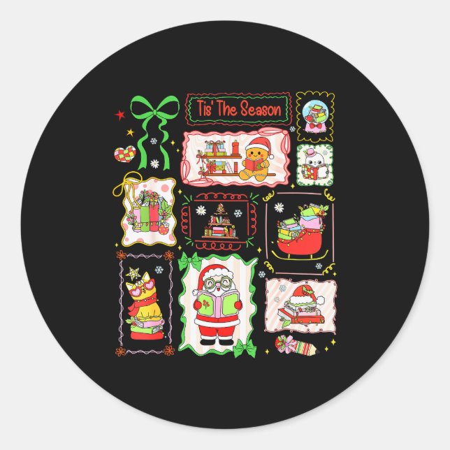 Tis The Season Christmas Gingerbread Santa Book Te Classic Round Sticker (Front)