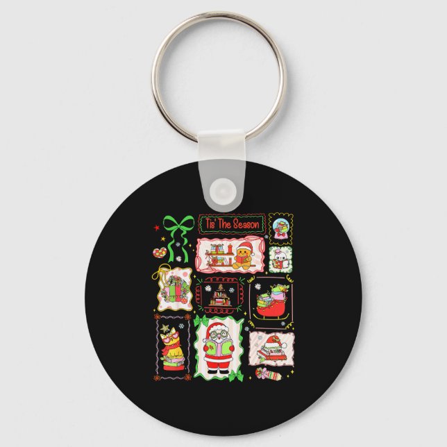 Tis The Season Christmas Gingerbread Santa Book Te Key Ring (Front)