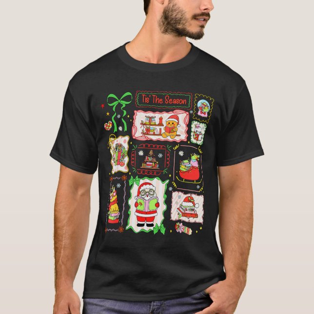Tis The Season Christmas Gingerbread Santa Book Te T-Shirt (Front)