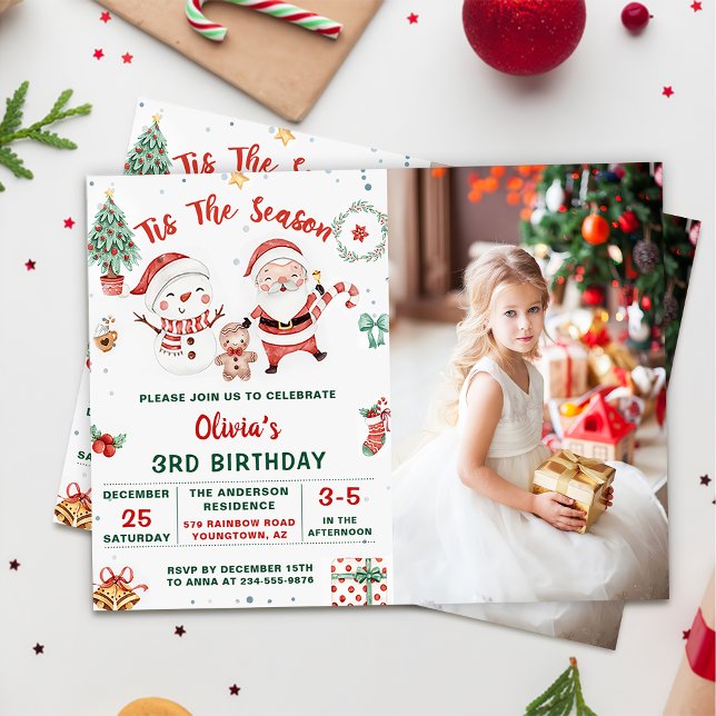 Tis The Season Christmas Holiday Snowman Birthday  Invitation (Creator Uploaded)
