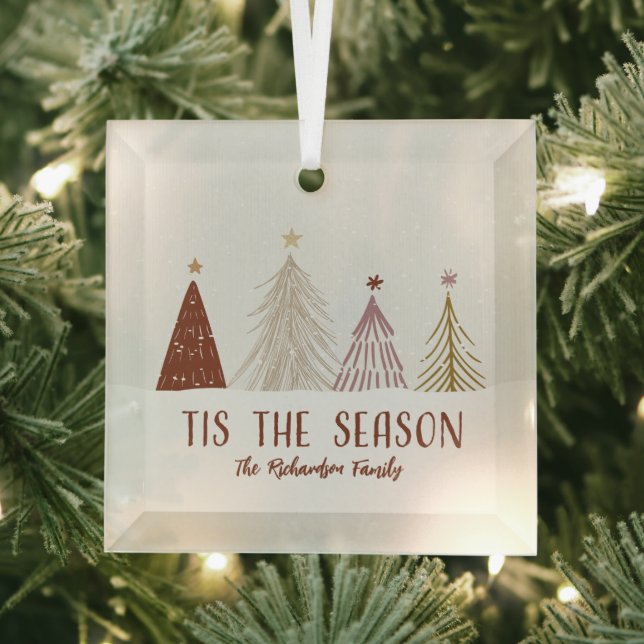Tis The Season Christmas Holiday Trees Custom Name Glass Tree Decoration (Insitu)