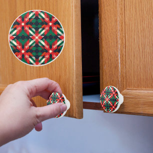 Tis The Season Christmas Plaid Ceramic Knob