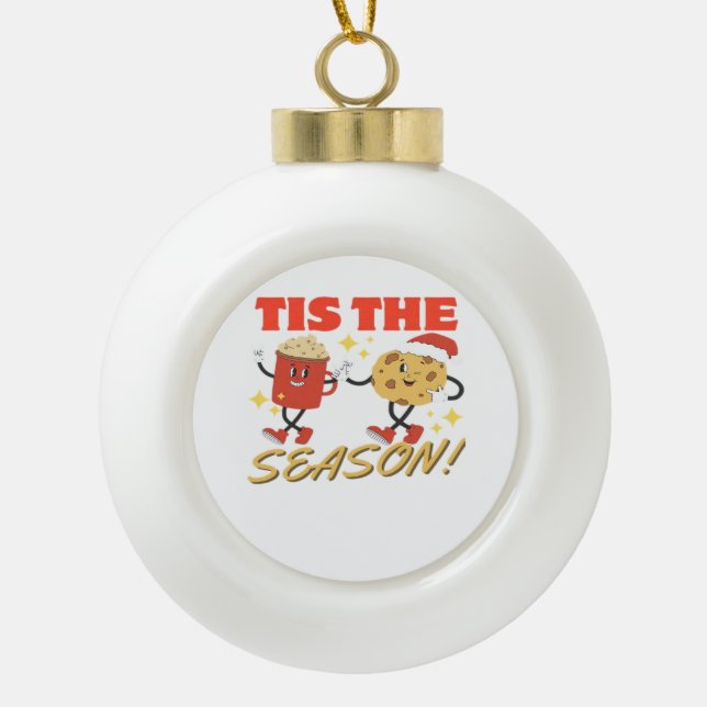 Tis The Season Christmas Retro Characters Ceramic Ball Christmas Ornament (Front)