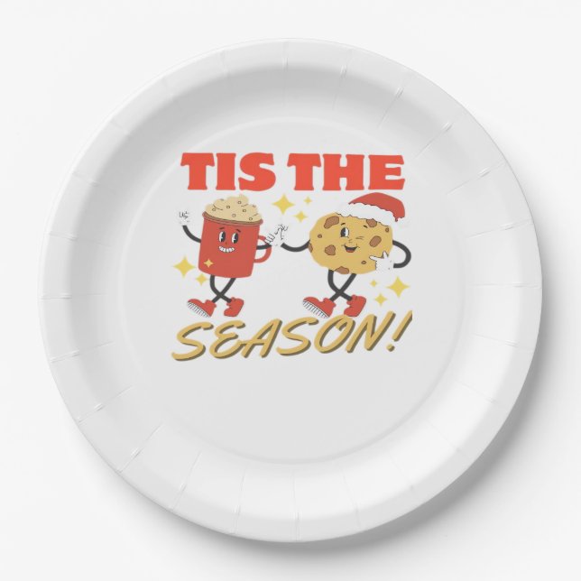 Tis The Season Christmas Retro Characters Paper Plate (Front)
