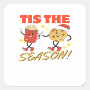 Tis The Season Christmas Retro Characters Square Sticker