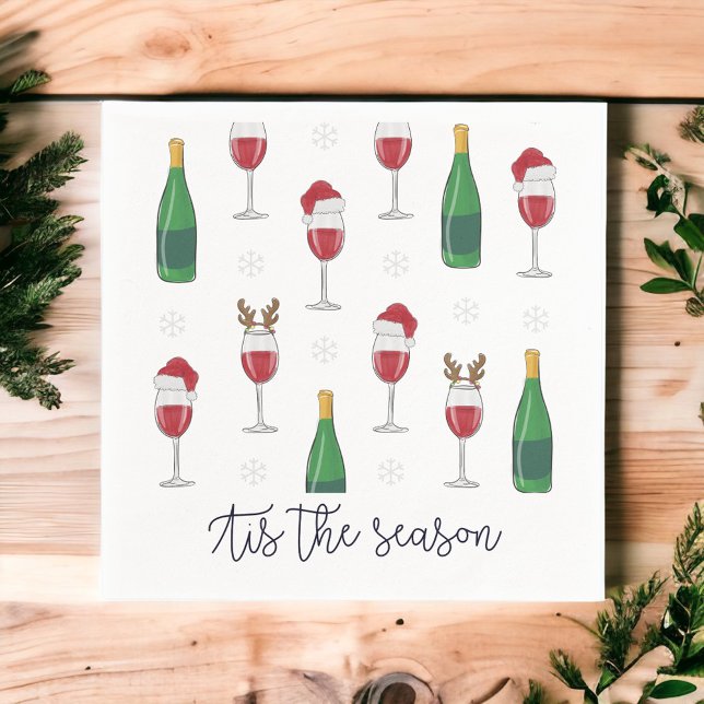 Tis the Season Christmas Santa Reindeer Wine Snow Napkin (Creator Uploaded)