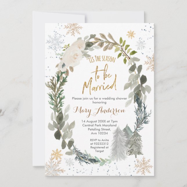 Tis the season Christmas Snowflake Wedding Invitation (Front)