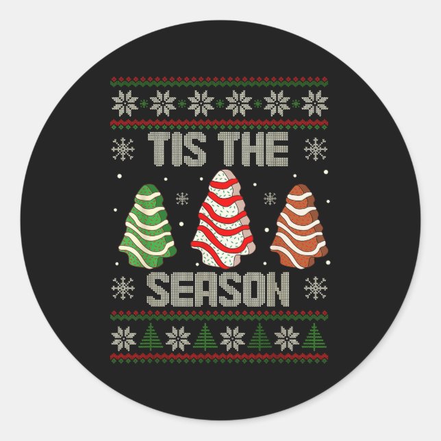 Tis The Season Christmas Tree Cakes Debbie Holiday Classic Round Sticker (Front)