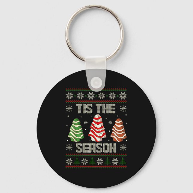 Tis The Season Christmas Tree Cakes Debbie Holiday Key Ring (Front)