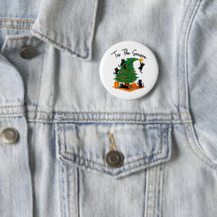 Tis The Season Christmas Tree Cute Black Cat 6 Cm Round Badge