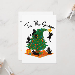 Tis The Season Christmas Tree Cute Black Cat Invitation