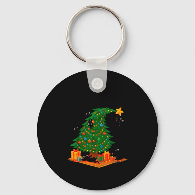 Tis The Season Christmas Tree Cute Black Cat Match Key Ring (Front)