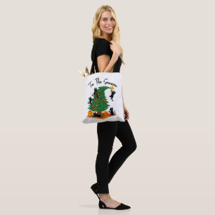 Tis The Season Christmas Tree Cute Black Cat Tote Bag