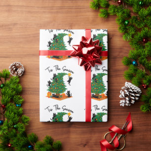 Tis The Season Christmas Tree Cute Black Cat Wrapping Paper