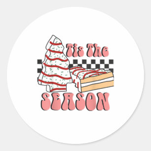 Tis The Season Christmas Tree Groovy Retro Debbie Classic Round Sticker