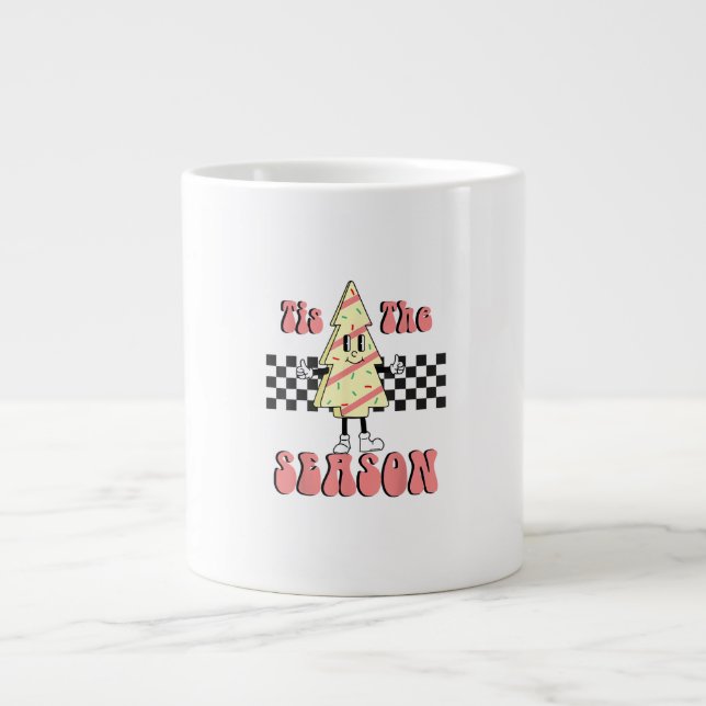 Tis The Season Christmas Tree Groovy Retro Debbie  Large Coffee Mug (Front)