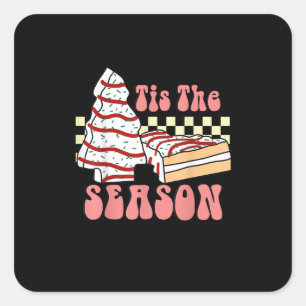 Tis The Season Christmas Tree Groovy Retro Debbie  Square Sticker
