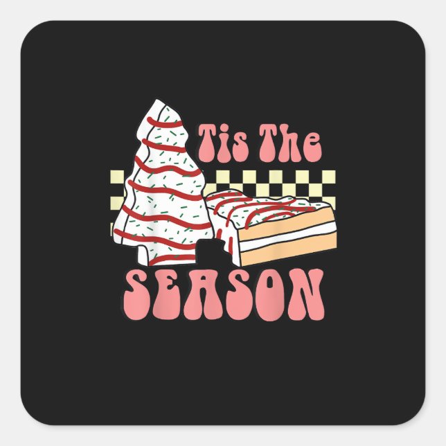 Tis The Season Christmas Tree Groovy Retro Debbie  Square Sticker (Front)