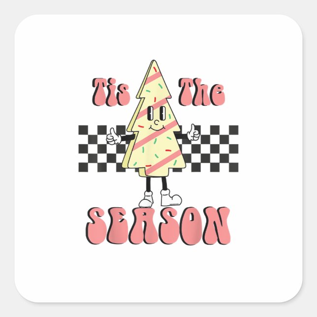 Tis The Season Christmas Tree Groovy Retro Debbie  Square Sticker (Front)