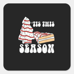 Tis The Season Christmas Tree Groovy Retro Vintage Square Sticker