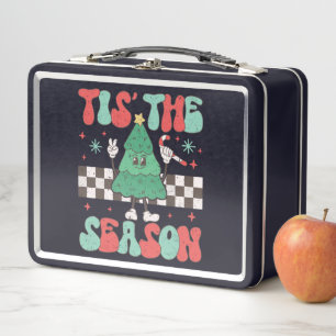 Tis' The Season Christmas Tree Groovy Retro Xmas Metal Lunch Box