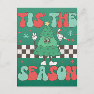 Tis' The Season Christmas Tree Groovy Retro Xmas Postcard