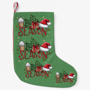 Tis The Season Christmas Tree Latte Coffee Xmas  Small Christmas Stocking