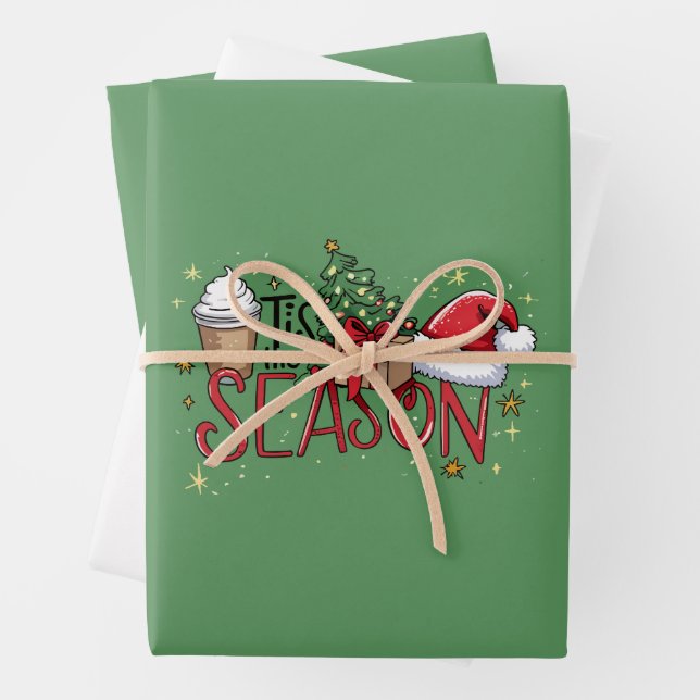 Tis The Season Christmas Tree Latte Coffee Xmas  Wrapping Paper Sheet (In situ)