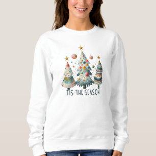 'Tis The Season Christmas Tree Snow Flakes Santa Sweatshirt