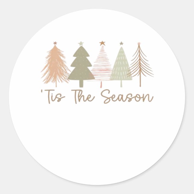 Tis The Season Christmas Trees Whimsical Christmas Classic Round Sticker (Front)