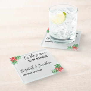 Tis The Season Christmas Wedding Glass Coaster