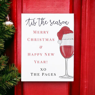Tis the Season Christmas / Wine Glass Santa Hat Postcard