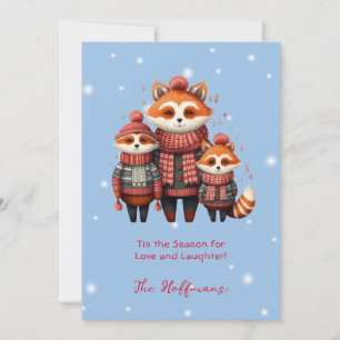 Tis The Season Christmas Woodland Animal Foxes Holiday Card