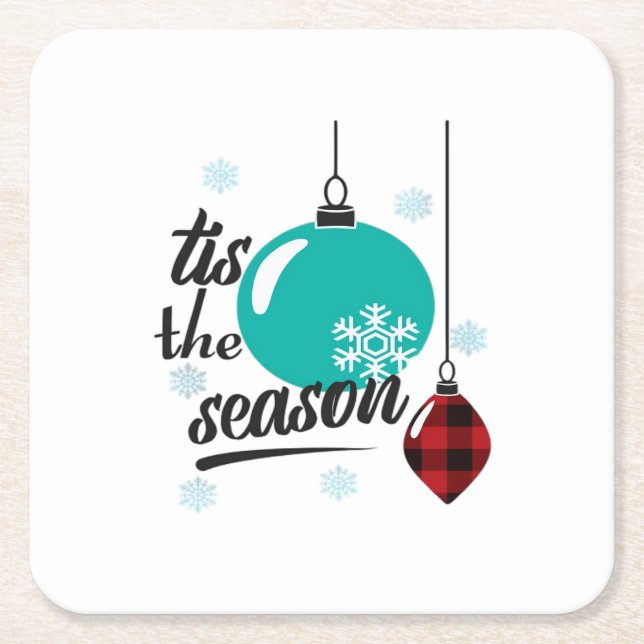Tis The Season Classic Retro Clean Square Paper Coaster (Front)