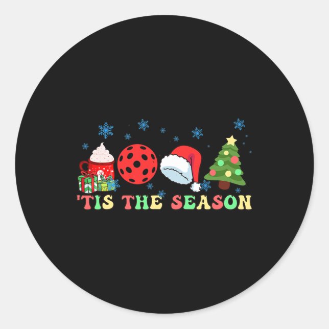 Tis The Season Coffee Fall Pickleball And Santa  Classic Round Sticker (Front)