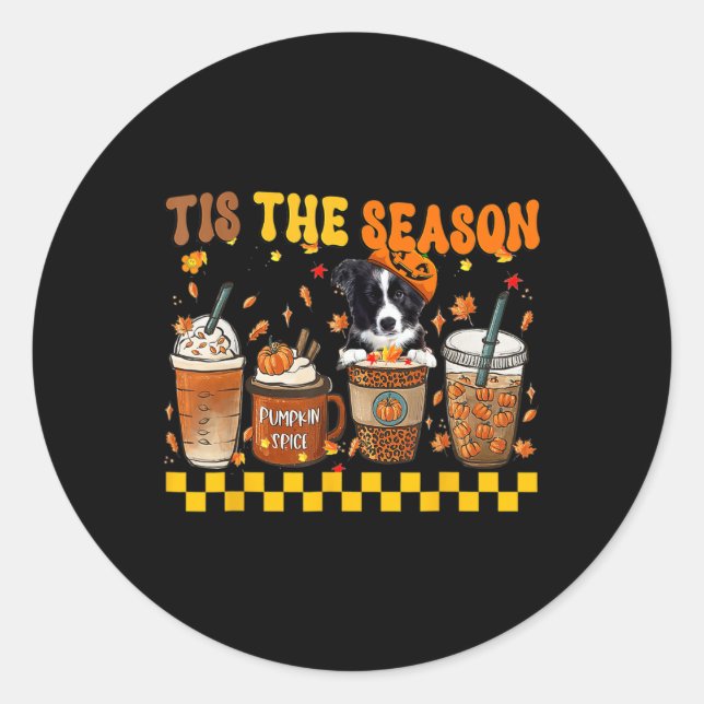 Tis' The Season Coffee Pumpkin Border Collie Hallo Classic Round Sticker (Front)
