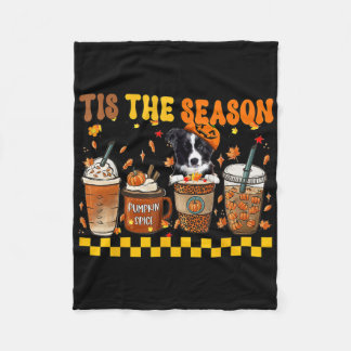 Tis' The Season Coffee Pumpkin Border Collie Hallo Fleece Blanket