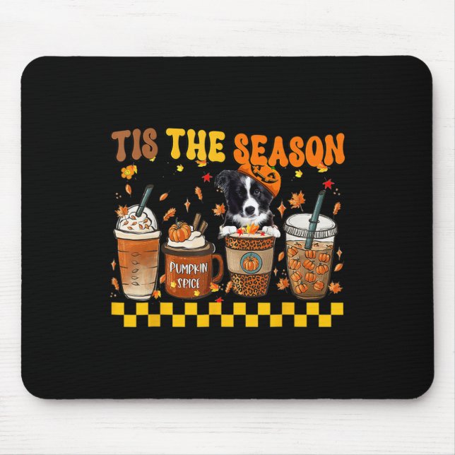 Tis' The Season Coffee Pumpkin Border Collie Hallo Mouse Mat (Front)