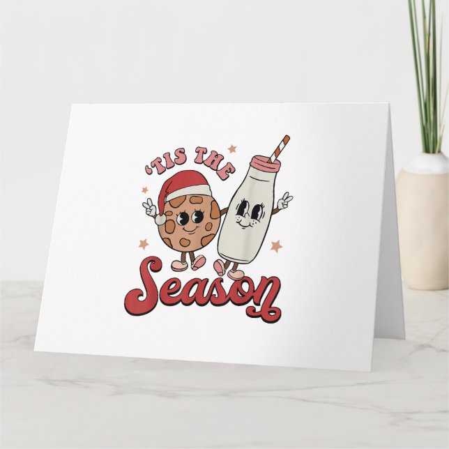 Tis The Season Cookies Milk Santa Hat Christmas Re Card (Front)