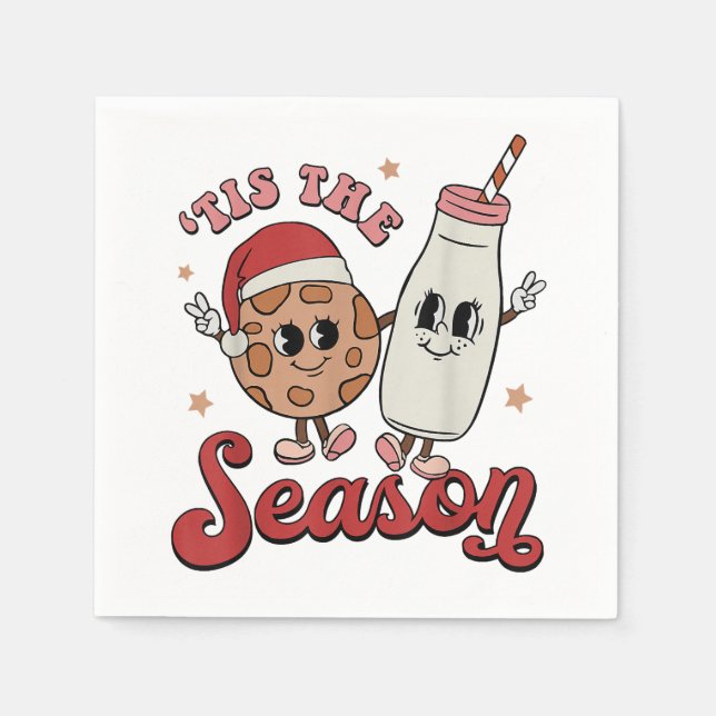 Tis The Season Cookies Milk Santa Hat Christmas Re Napkin (Front)