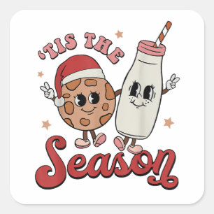 Tis The Season Cookies Milk Santa Hat Christmas Re Square Sticker