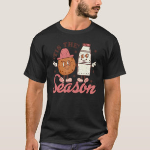 Tis The Season Cookies Milk Santa Hat Christmas Re T-Shirt