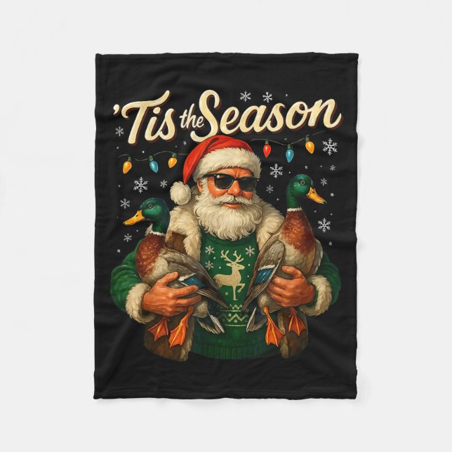 Tis The Season Cool Santa Duck Christmas Design  Fleece Blanket (Front)